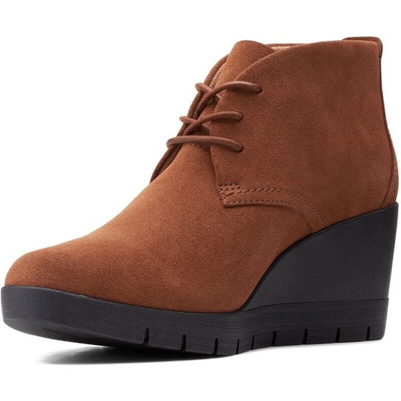 CLARKS DESERT BOOTS 9.5 ACTIVE AIR black brown suede BOOTIE wedge laces ladies - Picture 9 of 11